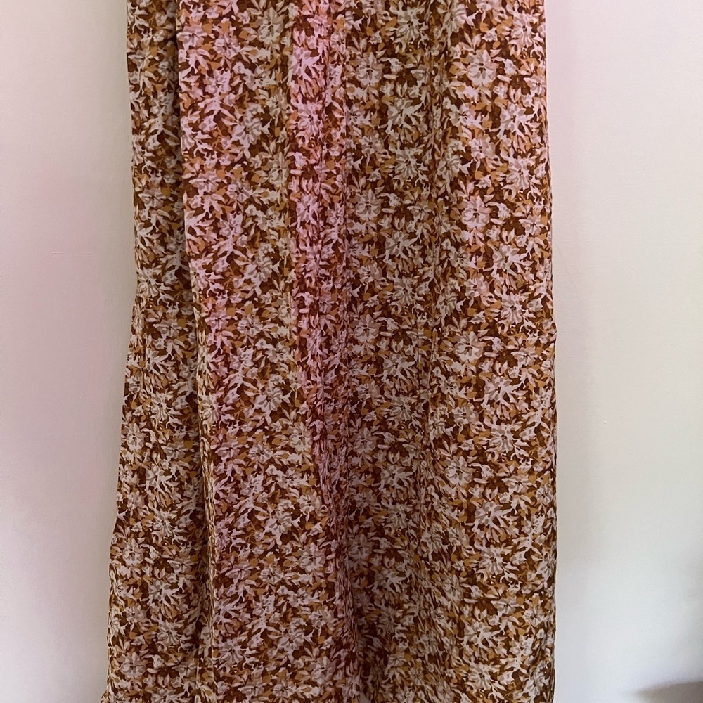 🛍️ Primark Cares Women Floral Tan Midi Dress XS Boho Cottagecore Indie Casual - Picture 16 of 16